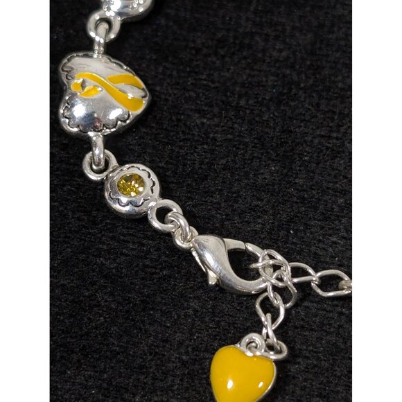 Yellow Ribbon Awareness Bracelet Rhinestone Heart Tennis 7" - Picture 5 of 8